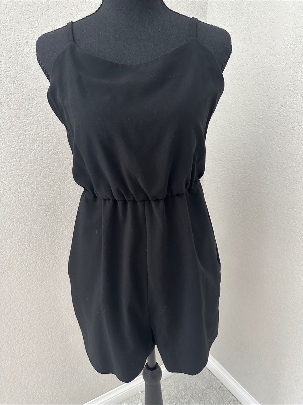 Alice and Olivia Classic Black Sleeveless Elastic-Waist Romper